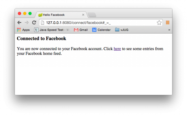 screenshot of browser window showing now connected to facebook